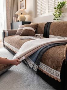1 tấm bọc ghế sofa nhung cao cấp, chống trượt, thân thiện với thú cưng, vải trang trí theo mùa, ngày lễ, đám cưới, phù hợp với tay vịn và tựa lưng ghế sofa 1/2/3/4 chỗ ngồi. - màu nâu - Xem 7