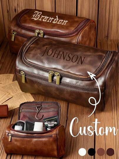 Personalized Toiletry Bag For Men, Groomsman Gift, Engraved Toiletry Bag, Gift For Him, Travel Toiletry Bag, Personalized Toiletry Bag With Hook For Men, Groomsman Travel Organizer Bag, Laser Engraved Name Letter, Anniversary Gift For Husband/Father