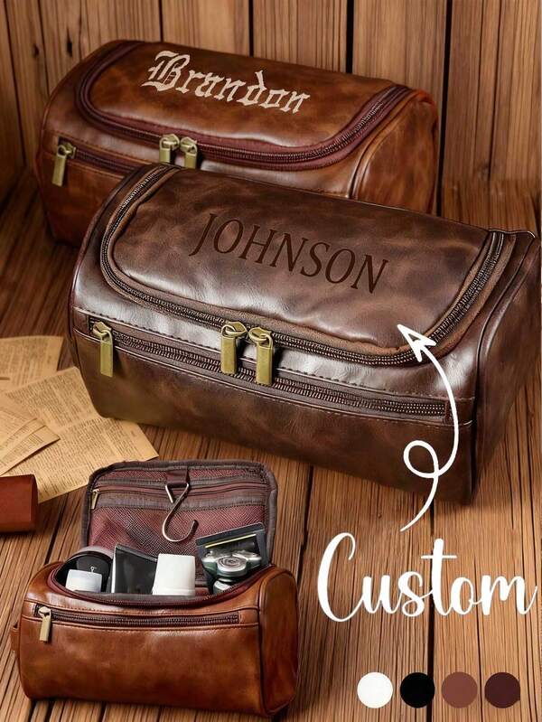 Personalized Toiletry Bag For Men, Groomsman Gift, Engraved Toiletry Bag, Gift For Him, Travel Toiletry Bag, Personalized Toiletry Bag With Hook For Men, Groomsman Travel Organizer Bag, Laser Engraved Name Letter, Anniversary Gift For Husband/Father