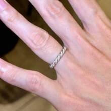 Women's Delicate Small Cubic Zirconia Inlaid White Gold Plated Twisted Rope Braided Ring - White Gold - View 5
