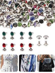 100 piezas de 6 mm de remaches de cristal de color, remaches de cristal de latón, utilizados para manualidades de cuero DIY, ropa, sombreros, carteras, zapatos, bolsos, bolsos de mano, cinturones, collares de perro, decoraciones - 100 unidades - Ver 1