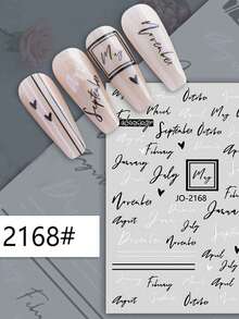 3/6 Sheets 3D Letter Nail Stickers Black White Word Text Nail Decals Self Adhesive English Typography DIY Nail Art Decor - Black and White - View 6