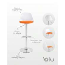 olu Sillas Altas para Barra y Comedor Sillas Giratorias 360° con Respaldo y Asiento Tipo Vino Piel Ajustables en Altura para Oficina y Hogar Blancas y Negras Naranja - Naranja - Ver 8