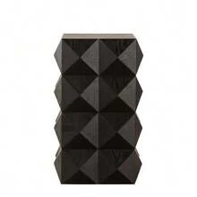 60 Cm High Retro-Style Wooden Side Table With A Three-Dimensional Embossed Pattern; No Assembly Required. - Black - View 6