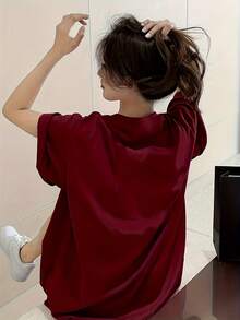 Women's Sheer Short Sleeve T-Shirt - Burgundy - View 2
