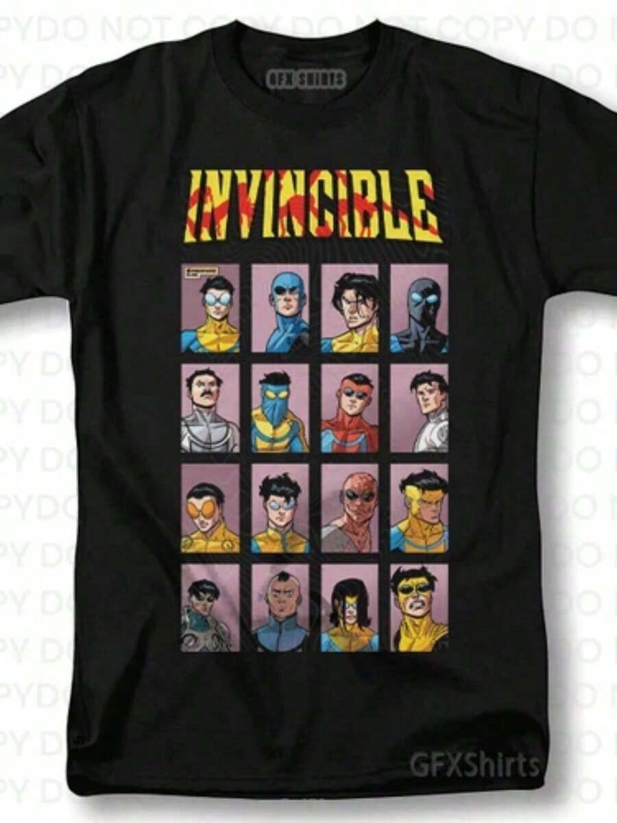 Camiseta Invencible, Diseño Gráfico de Superhéroe de Anime Mark Invincible (2)-1 - Negro - Ver 1