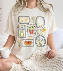 Cottagecore T-Shirt, Gardening T-Shirt, Goose T-Shirt, Spring Summer T-Shirt, Gift For Her, Frog T-Shirt, Gift For Mother, Comfortable And Soft To Wear, Cotton T-Shirt For Everyday Use. - 白色 - 查看 6