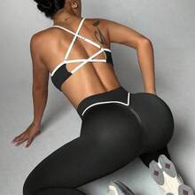 Slayform Seamless High Elasticity Women's Colorblock Backless Sleeveless Top And High Waist Long Pants Sports Suit Workout Sets - Negro - Ver 4