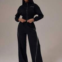 Sport Sport Cinched Waist Zip Through Hoodie Tracksuit Top Only Winter Activewear Sport Gym Workout Alloy - Negro - Ver 6