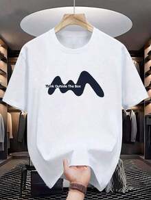 New Men's Casual Summer T-Shirt [Sports] With "THINK Outside The Box" Print - Casual Summer Crew Neck T-Shirt, Machine Washable. Relaxed Fit T-Shirt. Women's Basic Cotton Crew Neck T-Shirt - Unisex Vintage Urban Style, Loose Fit Short Sleeve Cotton Crew Neck T-Shirt. - 白色 - 查看 6