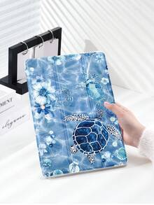 Blue Glass Sea, Sea Turtle, Ocean Element Pattern Tablet Protective Case, Tri-Fold Stand Protective Shell, Compatible With IPad 10.2 Inch, Pro 2021/2020, 9th/10th Gen, (A16) 11 Inch 11th Gen 2025, Galaxy Tab A8 10.5 Inch 2022, Matepad 10.4/Tab, Anti-Drop, With Pen Slot, Support Sleep/Wake, Gift For Kids/Family - Multicolor - View 4