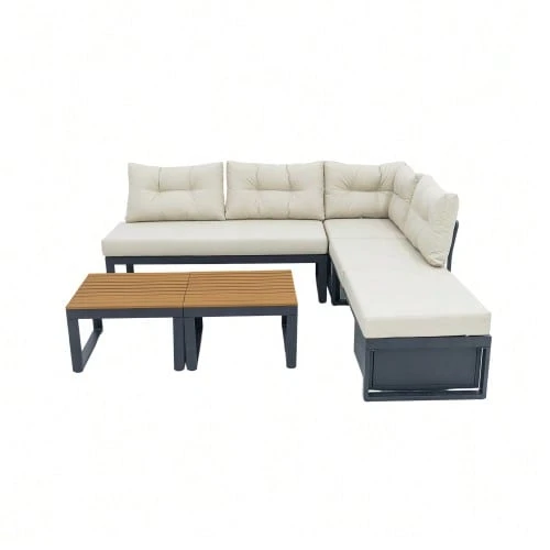 Multifunctional Garden Furniture Set With 3-Position Adjustable Backrest And Reclining Function, Thick And Comfortable Cushions, Storage Space And Weather-Resistant Polyester Cover – For Patio, Balcony And Garden. Beige - 米色 - 查看 1