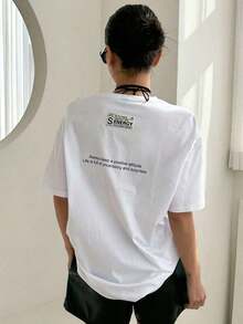 Oversized T-Shirt With Graphic Slogan Patch, Dropped Shoulders That Reads: "CAPTURE THE SIGN OF THE DAY, 100% Happiness ENERGY, FULL OF ENERGY EVERY DAY, Always Maintain A Positive Attitude, Life Is Full Of Uncertainty And Surprises" - 彩色 - 查看 8