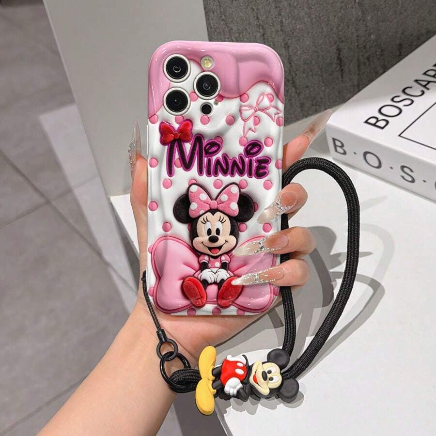 This Disney Mickey Mouse Lanyard Phone Case Is Fully Covered In TPU Material. It's Shockproof, Lightweight, And Compatible With IPhone17/16/11/13/15/15 Plus/15 Pro/15 Pro Max/12/14 Pro Max/11 Pro Max/12 Pro/12 Pro Max/13. This Phone Case Makes A Popular Birthday Gift Or Business Gift; It's Durable, Stain- And Fingerprint Resistant, And Suitable For Both Men And Women. The Set Also Includes A Mickey Mouse Phone Case And A Mickey Mouse Plush Bracelet. It's A Perfect Gift For Friends And Family. This Stylish Phone Case Is Fun, Lightweight, And Durable. IPhone17 Pro Max Phone Case, Minnie Mouse Phone Case. - 白色 - 查看 1