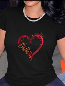 Camiseta de moda para mujer, con estampado creativo en forma de corazón para el Día de San Valentín, mangas cortas suaves, sencilla, elegante, casual y con estilo, ropa moderna para mujeres jóvenes, un imprescindible para las vacaciones. - Azul - Ver 11