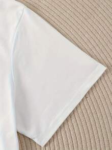 Camisetas de manga corta para mujer 100% algodón, camiseta de cuello redondo, camiseta de mujer de manga corta, estampado de letras en español "El Secreto De La Felicidad", top casual de cuello redondo para ropa de verano y primavera. - Blanco - Ver 3