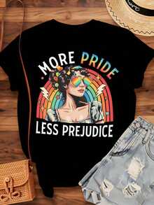 More Pride Less Prejudice Women's Rainbow Pride T-Shirt, Vintage Graphic Tee, LGBTQ Pride Festival T-Shirt, Unisex Casual Top, Summer Outfit, Pride Month Gift, 220g - Unisex Vintage Urban Style T-Shirt, Loose Fit, Cotton, Short Sleeve, Round Neck, 100% Pure Cotton. - 黑色 - 查看 4