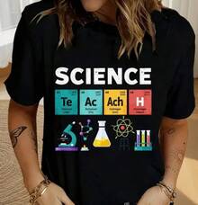 Nisex Casual T-Shirt With Creative Chemical Elements Letter Print, Men's Short Sleeve Crew Neck T-Shirt, Urban Vintage Style, Unisex, Loose Cotton - 黑色 - 查看 6
