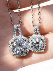 ConiiW Dây chuyền mặt đá Moissanite cắt kiểu Princess bằng bạc Sterling 925 (1 carat hoặc 2 carat) - Dây chuyền choker - Bạc - Xem 3