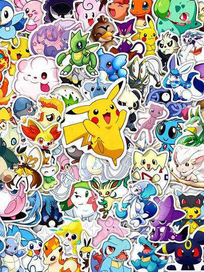 pokemon 100张宝可梦系列涂鸦贴纸，创意动漫贴纸，可用于水瓶、笔记本电脑等，防水装饰贴纸