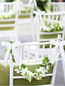 48pcs White Lace Bow Ribbons Wedding Car Rearview Mirror & Chair Back Decorative Bow Ribbons DIY Gift & Floral Packaging Heart-Shaped Bow Ribbons Suitable For Weddings, Parties, And Home Decor - White - View 6