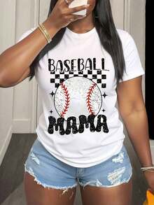 Women's Plus Size Graphic T-Shirt "Baseball Mom" - Casual Short Sleeve Crew Neck T-Shirt For Game Day, Comfortable Fit For All Seasons, "In My Baseball Mom Era" T-Shirt, Baseball-Loving Mom T-Shirt, Sportswear For Baseball Season Fans, Sporty Style, Gift For Mother's Day, Birthday And Christmas For Baseball Mom. - 白色 - 查看 1
