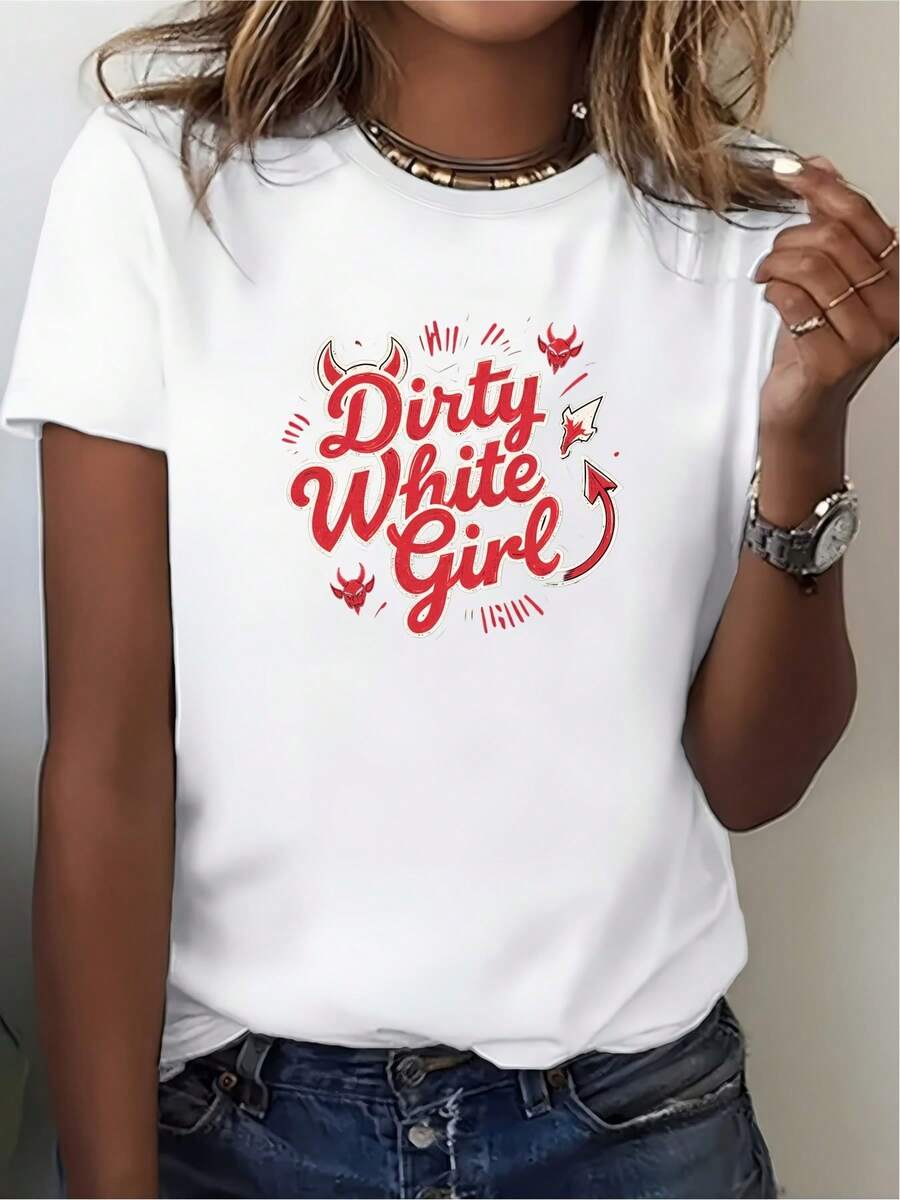 'Off-White' 180g T-Shirt For Family Gatherings And Office Teams, Perfect Gift For Halloween And Christmas Parties, Unique Fashion Top For Women For Spring/Summer - White - View 1