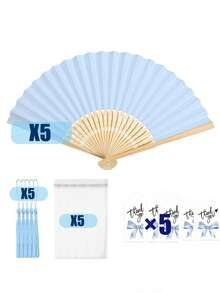 20個/5套 藍色系列婚禮糖果扇組，女士手持摺疊流蘇扇，禮品袋，DIY裝飾女士禮物，婚禮派對裝飾。適用於新娘派對、回禮、婚禮招待會禮物、生日派對禮物 - 多色 - 查看 6