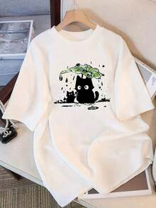 1 Piece Fashion Casual For Men And Women: Stylish And Unique Short-Sleeved T-Shirt For Women, Featuring Cartoon Prints, Perfect For Summer. This Fitted T-Shirt Is Designed To Be Flattering And Fashionable. Versatile, Easy To Match, Suitable For Everyday Wear, Streetwear, Vacation Outfits, And Weekend Wear. - 白色的 - 查看 1