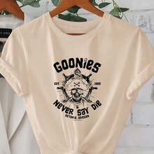 Camiseta de verano premium estampada para mujer, 1 pieza. Camiseta de verano de manga corta para mujer - Diseño estampado de piratas geométricos en 2D, estilo urbano moderno. |   Estética Juvenil |   Cómoda y ajustada, camiseta bonita. - Blanco - Ver 6