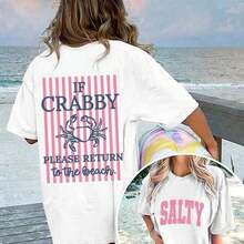 New 2026 Collection: Women's Cotton T-Shirt With Graphic Print 'If You're Grumpy, Please Go Back To The Beach'. Double-Sided T-Shirt, Casual Style, One Size Fits Most, For Summer. | Summer Clothes | Short-Sleeve Vacation T-Shirt / Short-Sleeve T-Shirt - 白色 - 查看 7