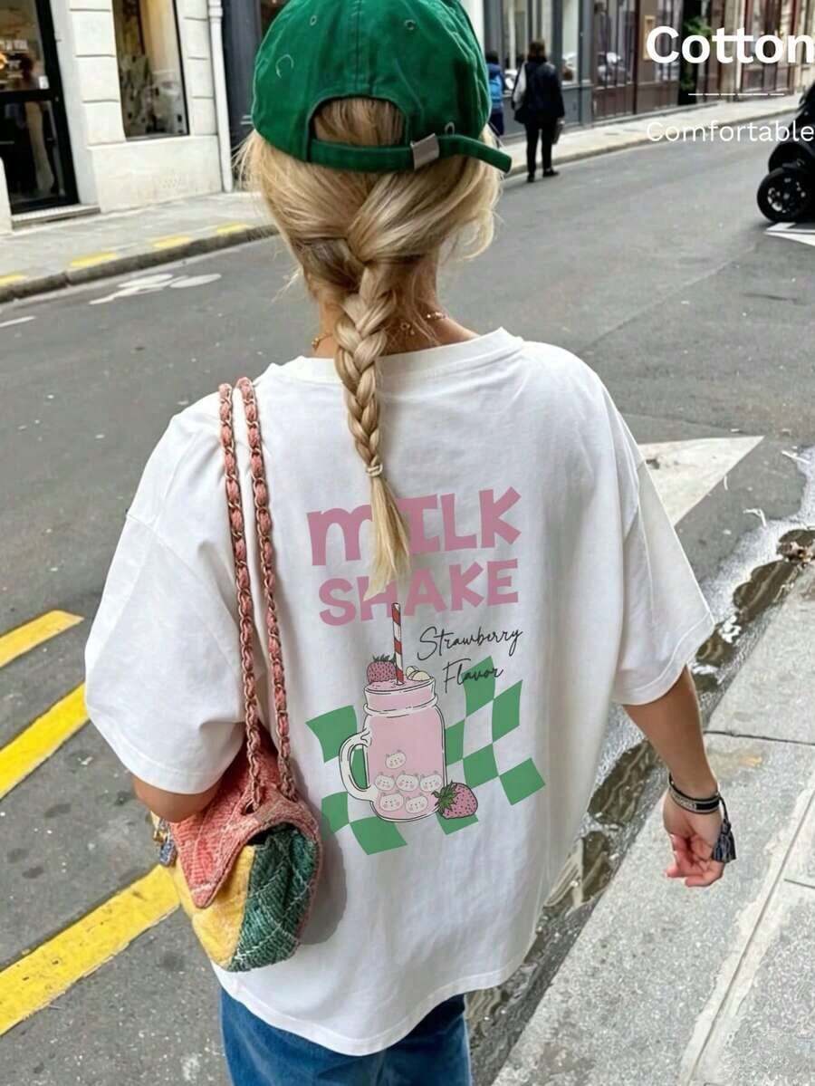2026 Vår/Sommar Överdimensionerade Toppar, 100% Bomull, Dam Kortärmade T-shirts, Roligt Jordgubbs Milkshake Mönster, Enfärgad Rund Halsringning, Mjuk och Bekväm, Vardagskläder, Streetwear, Y2K, Strand, Examen, Semester, Topp, Sommar, Vår, T-shirt, Gym, Sport, Festtopp, Blus, Romersk, Vintage, Karneval, Alla hjärtans dag, Maija, Damtoppar, Damtoppar, Våroutfit, Jersey, Damvinterkläder, Damsommarkläder, Roliga T-shirts, Semester, Strand, Vardagskläder, Söta Toppar, Svart Topp, Vit Topp, Sommartoppar, Vår för Damer, Påskkläder för Damer, Karneval, Kontor/Vardagsrum/Hem/Minimalist, Western Dam, Outfits, Amerikansk Retrostil, Unisex, Ytterkläder, Höst, Överdimensionerad - Vit - Visa 1