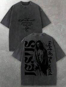 Men's Clothing; Summer T-Shirts; Men's Crew Neck T-Shirt With Jesus Graphic Print "I Am The Light Of The World" And Bible Verse | Soft Fabric | Casual Style - 黑色 - 查看 11