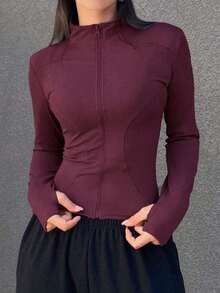 Chaqueta Ajustada Con Cierre De Cremallera Para Mujer - Burdeos - Ver 6