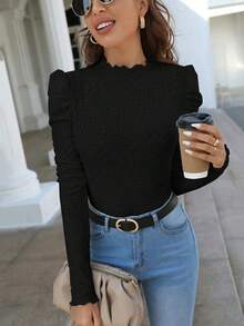 Frenchy Camiseta con bordado con ojal ribete fruncido - Negro - Ver 3