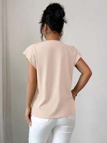 Camiseta de mujer con flores tridimensionales lindas y contrastantes para verano y otoño - Caqui 2 - Ver 2