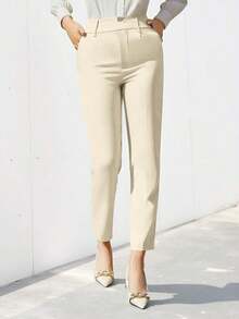 Pantalones de traje ajustados de nueve puntos para mujer - Beis - Ver 1