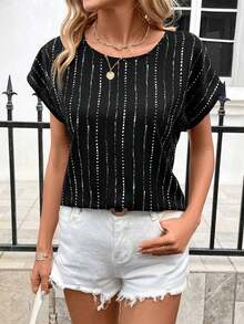 Camisa De Tejido Jacquard De Leopardo Para Mujer - Blanco y Negro - Ver 7