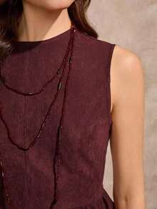 in mangas estilo BOHO vintage casual de estilo campestre americano, uso básico diario para otoño/invierno - Burdeos - Ver 8
