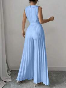 Mono plisado con diseño de chaleco cruzado elegante para mujer, color albaricoque, para primavera y otoño - Celeste - Ver 2