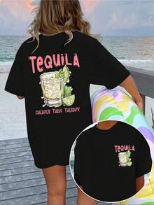 1 Piece Unisex Loose Fit T-Shirt 180g 100% Pure Cotton, Tequila T-Shirt Y2K. Fun And Vibrant Design With Tequila Shot And Lime. Stands Out As The Perfect Choice To Show Your Love For Mexico And Its Traditions In Style. Comfortable And Unique, Ideal For Any Occasion. It Carries A Clever And Fun Message That Highlights Your Personality And Passion For Mexican Culture. Ideal For Everyday Wear, Festivals, Concerts, And All Seasons. - 黑色 - 查看 6