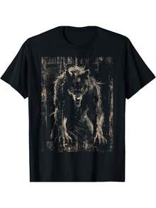 Camiseta de Lobisón Ululando a la Luz de la Luna Llena - Negro - Ver 1