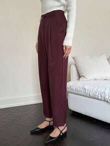 Pantalones rectos casuales de negocios para mujeres - Burdeos - Ver 2