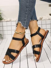 Women's Cross Strap Elastic Back Slingback Classic Sandals For Vacation And Daily Wear - Black - View 15