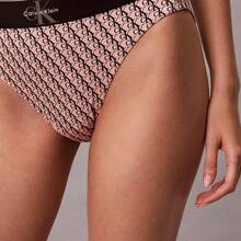Calvin Klein Graphic Monogram Microfiber Stretch High Waist Bikini QF8705  Thongs For Women Underwear - Mini Stepping Logo Bright Peach - View 3