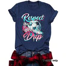 Camisetas casuales de manga corta para mujer, estilo europeo y americano, camisetas de verano de cuello redondo para la Copa Mundial de México y Canadá, en stock para comercio exterior. - azul real - Ver 4