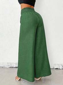 Women's Casual Wide-Leg Linen Pants With Metal Chain Detail, Autumn Style - màu xanh lá - Xem 4