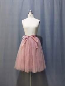 65cm 4-Layer Tulle 1-Layer Lining Petticoat With Decorative Waist Belt - Multicolor - View 21