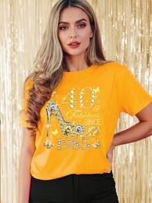 Women's 1985 Birthday Graphic T-Shirt - "Still Beautiful At 40" Design, Casual Crew Neck, Short Sleeve, Lightweight Polyester, Spring/Summer Celebration Essential, Women's T-Shirt - Basic And Versatile - 黑色 - 查看 11
