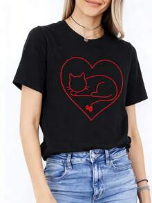 Camiseta ligera y transpirable de corte holgado con estampado para el Día de San Valentín-Camiseta con estampado para el Día de San Valentín estilo in - Negro - Ver 7